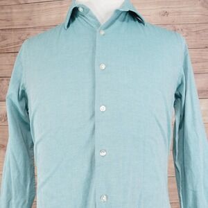 APT 9 Shirt Mens Medium Teal Slim Fit Stretch Button Front Dress Micro Print